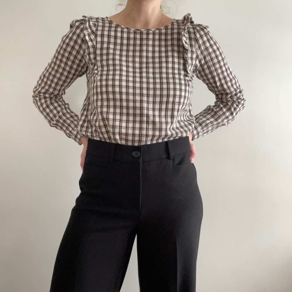 LOFT Plaid Ruffle Blouse